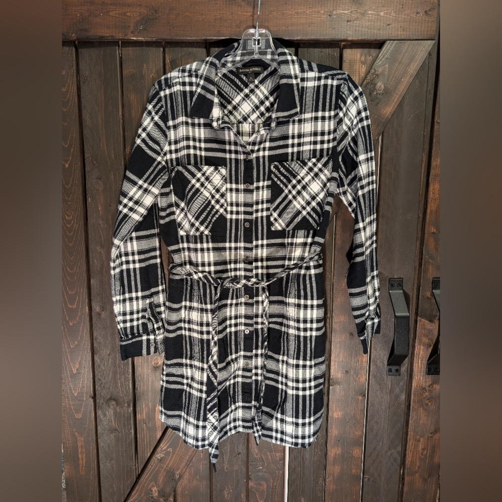 Banana Republic,Black and White Plaid Shirt Dress, Size 8